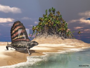 Bild på Pelycosaurier Dimetrodon am Meer